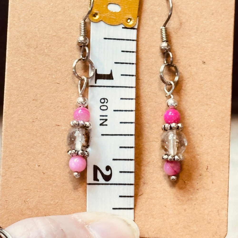 Stainless Steel Dangle Earrings w/Rutilated Quartz & Crackle Quartz - Picture 10 of 10